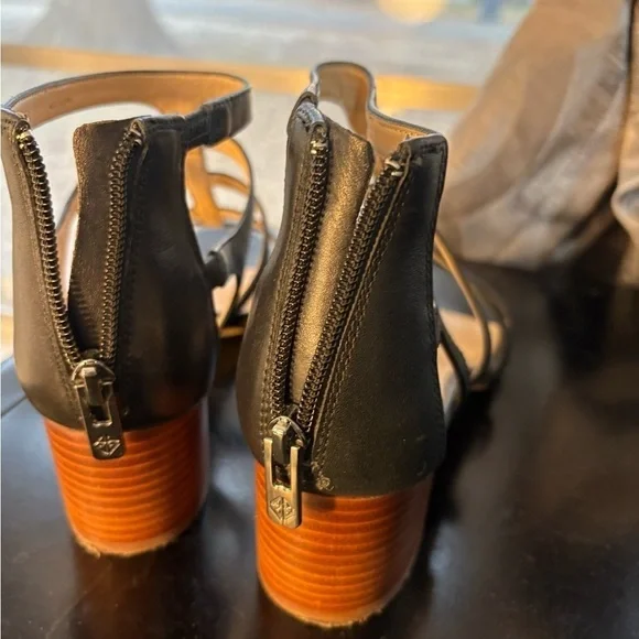 Antonio Melani Black Leather Cage Block Heel Sandals Women’s 7.5 - Picture 4 of 11